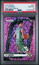 2024 Prizm Pink Fast Break #/50 Aj Johnson #251 Mavericks RC SP PSA 10 GEM