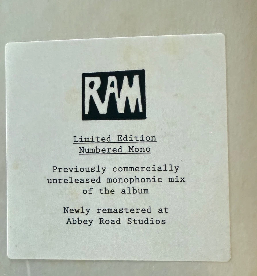 PAUL & LINDA MCCARTNEY Ram (Mono) SEALED 2012 180g VINYL LP Ltd. MPL Beatles - Image 2 of 4
