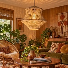 Vintage 1970s Boho Macrame Pendant Lampshade 18  Woven Swag Light Shade