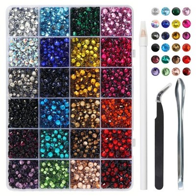 Hotfix Rhinestones Mixed 24 Colors, Multi Sizes Rhinestones for Crafts Clothe...