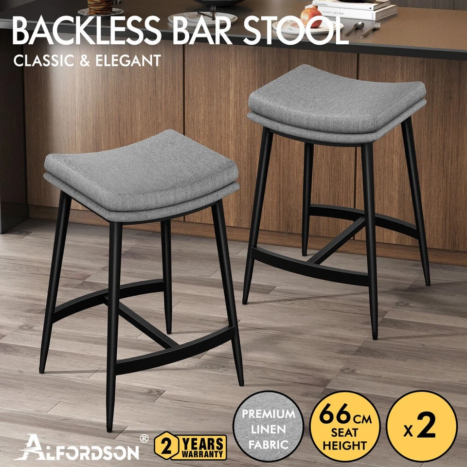 ALFORDSON Bar Stools 66cm Kitchen Counter Fabric Leather Dining Chairs x2/x4