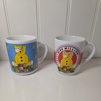 Pudsey Bear Children In Need Tassen 1986 X2 Vintage Harvergrange Original