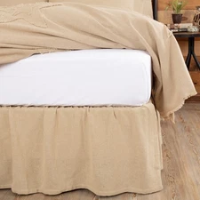 Burlap Vintage Farmhouse Ruffled King Bed Skirt Tan Cotton 78x80x16" VHC Brands