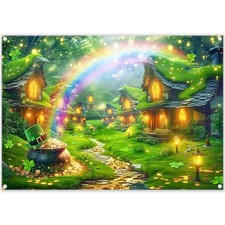 7x5ft Fabric St. Patrick's Day Backdrop Glitter Lucky Irish Shamrock Gold Coins