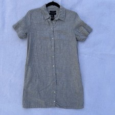 TAHARI 100% Linen Button Up Shirt Dress Short Sleeve Pockets Womens Sz S Coastal