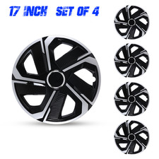 17 Universal Wheel Covers Set Of 4 Hubcaps - Silver Black With Retention Rings