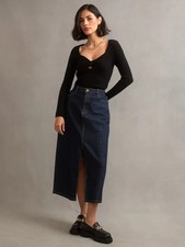 Nobody  s Child Denim Column Skirt Size Front Slit Stretch UK 14