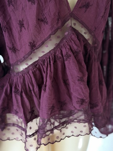 Free People Nostalgic Feels blusa rinascimentale contadina bordeaux top S - Foto 4 di 7