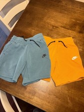 EUC Lot Of 2 Boys Nike Tech Fleece Shorts Size Medium Green Orange