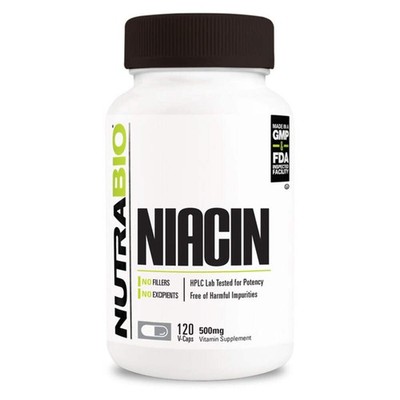 NutraBio NIACIN (500mg) 120 Vegetable Capsules