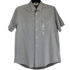 NWT Tommy Hilfiger Men Button Down Shirt Grey Medium Classic Short Sleeve Casual