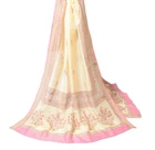 Sushila Vintage Cream Dupatta Pure Cotton Silk Floral Hand Block Long Stole Wrap