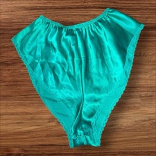 Vintage Lady Manhattan Satin Briefs Teal Green Lace Trim Women  s M
