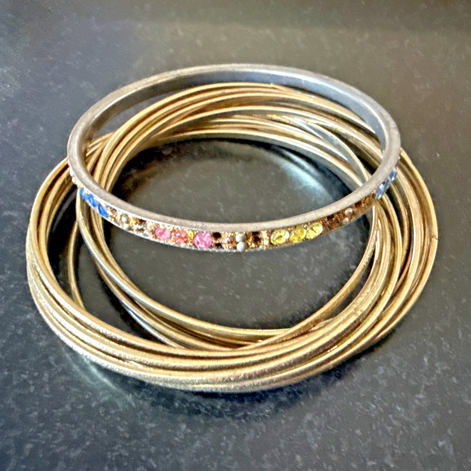 VTG BRACELETS BANGLES Stack Set 13 GOLD RHINESTON… - image 11