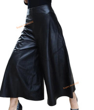 Womens Lambskin Leather Wide Leg Pants Stylish Fashion Soft Trousers Casual Wear
