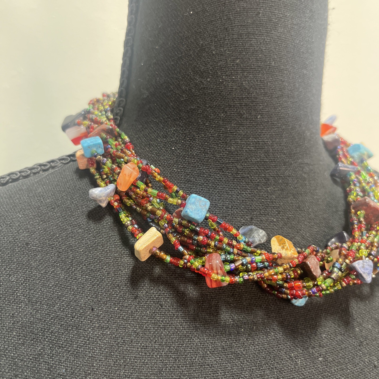 Signed EsMor Multicolor Beaded Statement Necklace… - image 3