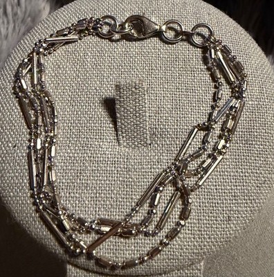 925 Sterling Silver 4 Strand Beaded Braclet 8''