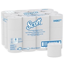Scott Essential 2-Ply Bathroom Toilet Tissue Paper Rolls White 36 Rolls 04007