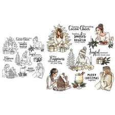 Christmas Woman Gifts Decorating Joyful Moments With Loved Ones Clear Stamps