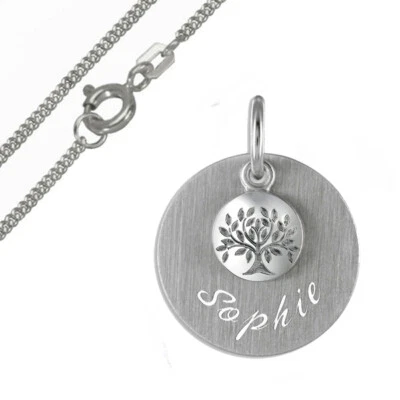 MARKENLOS Taufkette,Kinderkette,Gravur Platte mit Lebensbaum ,Silber925,Kette &Gravur