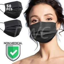 50 Pack Black Disposable Face Mask Ear-loop Mouth Cover USA Seller Fast Shipping