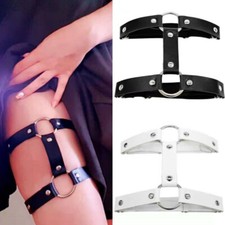 2Pcs PU Leather Punk Garter Belt Women Leg Thigh Ring Suspenders Straps Harness