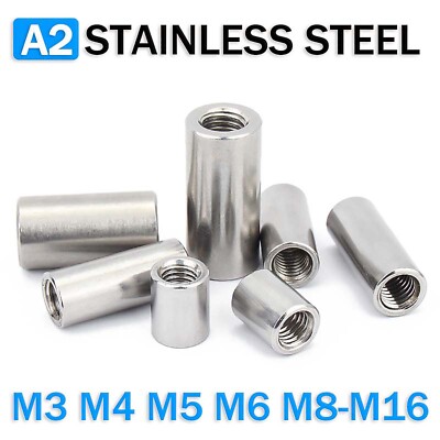 A2 STAINLESS STEEL ALL THREAD SLEEVE ROD BAR STUD ROUND CONNECTOR TUBE LONG NUTS