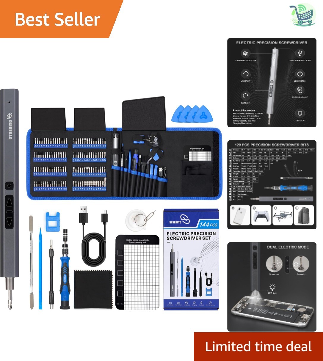 Rechargeable Mini Electric Screwdriver Kit - 200 RPM Precision Bits Included