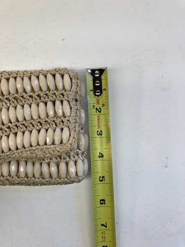 Dayne Taylor Handbag Plastic Woven White Ivory Beads 8 1/2 X 5” - Picture 3 of 8