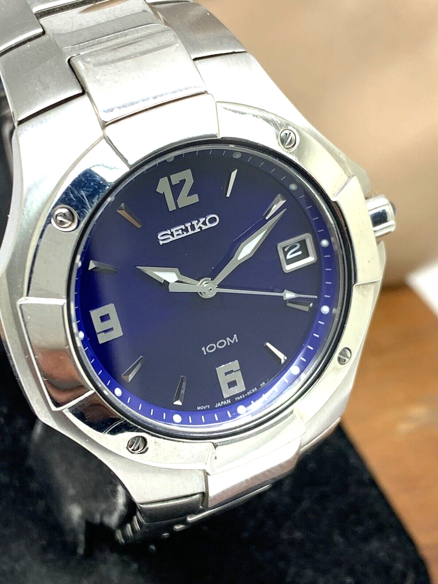 Seiko Men's Watch SGEA43 Coutura Quartz Blue Dial Date Silver