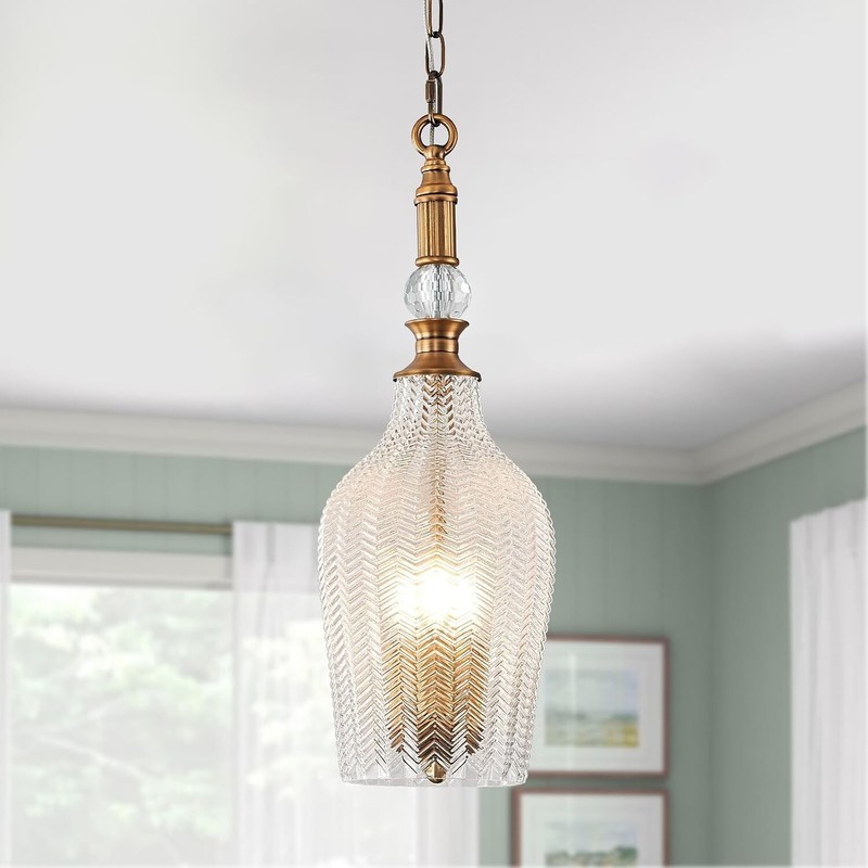 rosysky 3 Light Glass Pendant Light,Vintage Gold Farmhouse Pendant Light