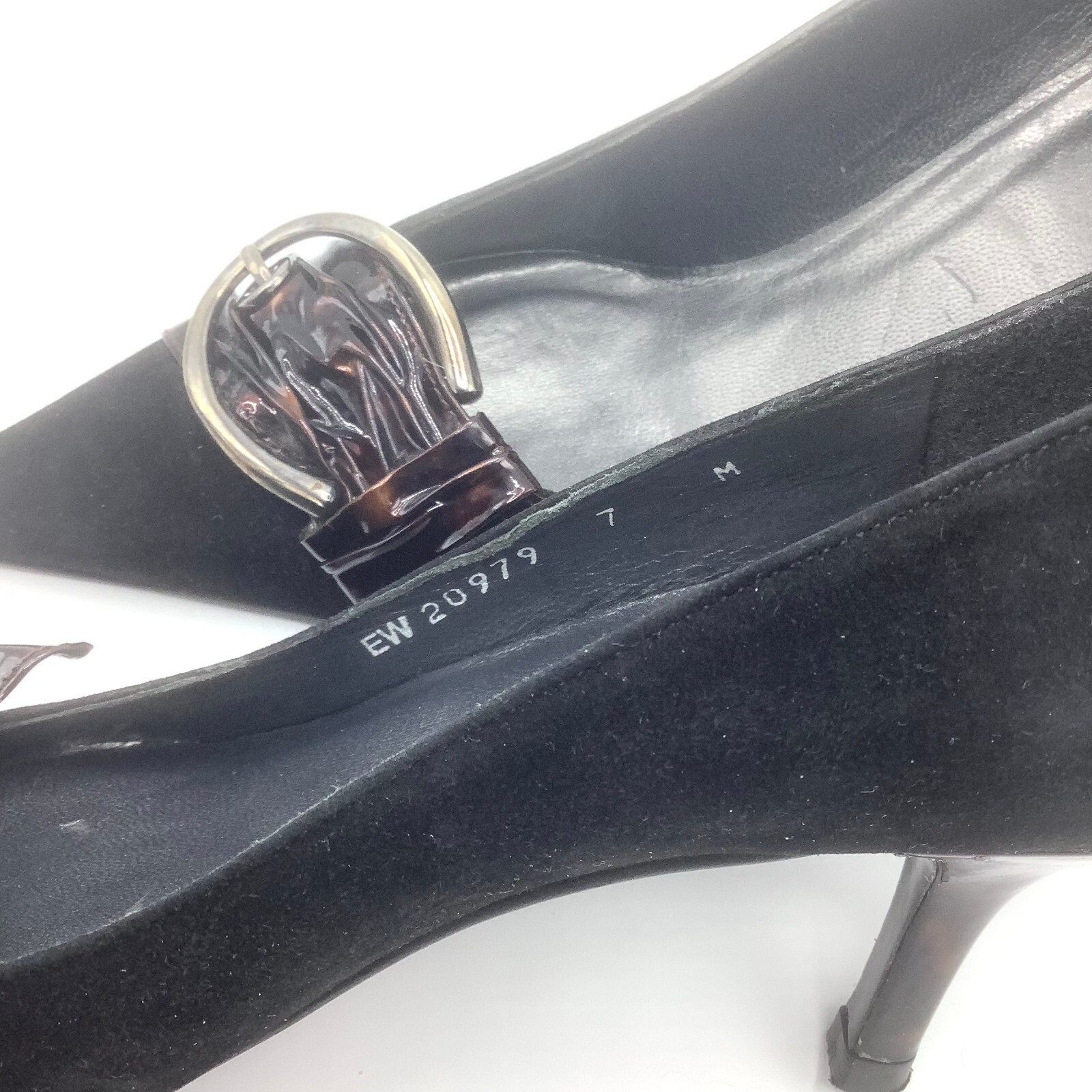 Stuart Weitzman Shoes Sz 7 Black Pointed Toe Buckle Suede Pump Heels