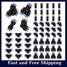 60 Pcs Push to Connect Fittings Air Line Pneumatic Kit Quick Release 1/4" Od,NEW