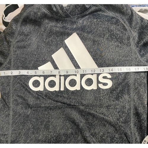Veg Adidas Boys Gray Textured Hoodie Sweatshirt Sportswear Casual L/G (14/16) - Picture 4 of 5