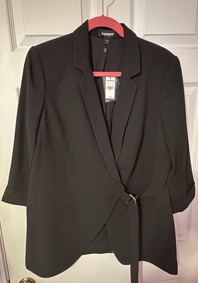 Express 3/4 Cuffed Sleeve Black Wrap Blazer Size L