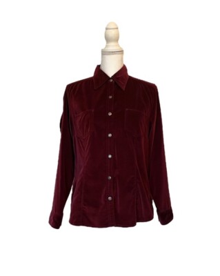 Eddie Bauer Velvet Burgundy Collared Snap Button-Up Women's Small Dress  Shirt | eBay