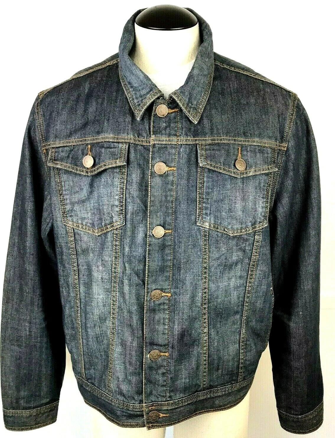 Men's Seven 7 Jean Denim Jacket Dark Blue Button Front size 2XL