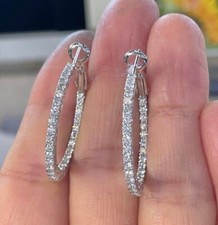 2 Ct Round Cut Lab-Created Diamond Women's Hoop Earrings 14K White Gold Plated