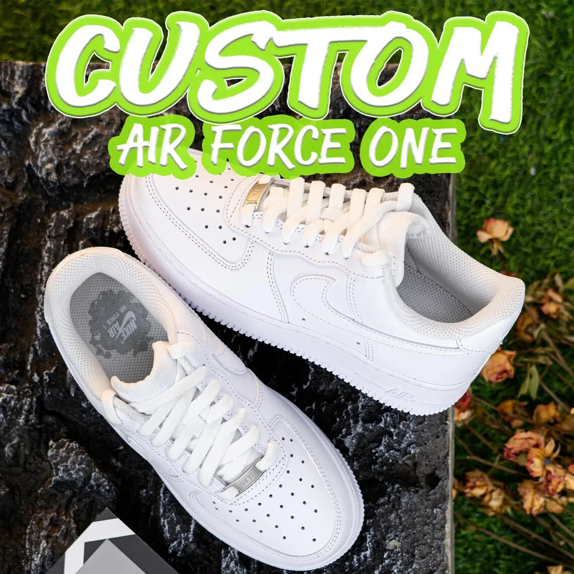 Nike Air Force 1 Custom Double Paint Splatter White Black Sneakers All Sizes Air Force 1 Custom Low Drip Splatter White Black Shoes Retro  main image 2
