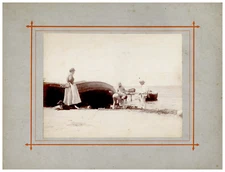 France, Martigues, Family of Fishermen in the Middle of Boats vintage albumen pri