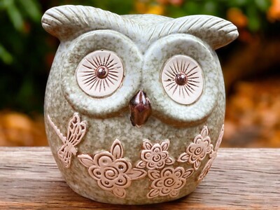 Ceramic Owl Figurine With Flowers And Dragon Fly - 7 