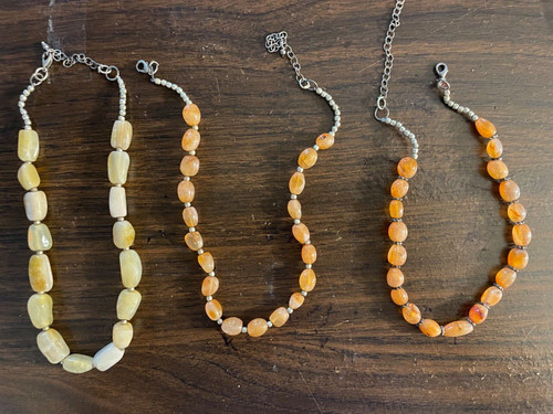 SET OF 3 USED HANDMADE STONE BEADS NECKALCE 14" LONG