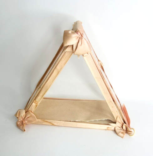 Antique Triangular French Glass Case Jewelry Box For Display Pink Trim Vintage - Picture 1 of 10