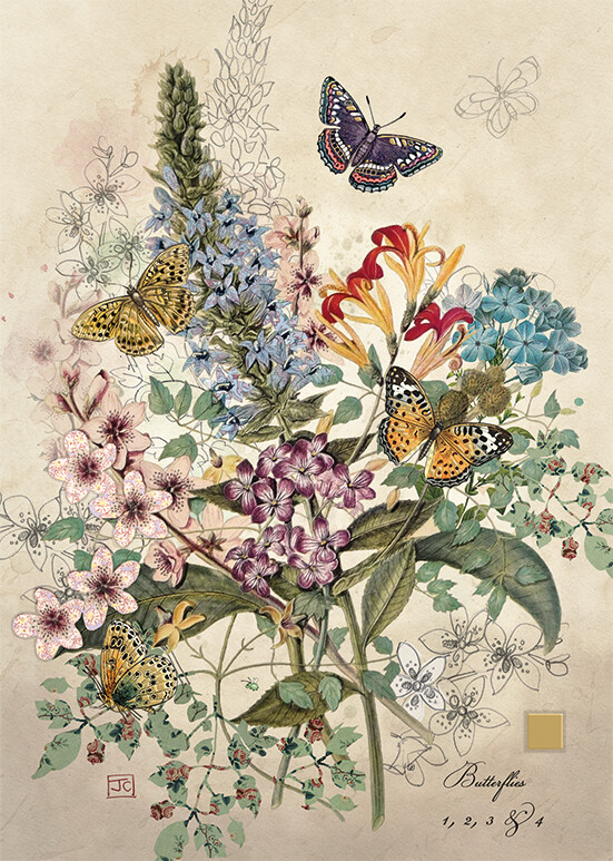 Botanical Butterflies Gold Foil Embossed Blank Card by Bug Art
