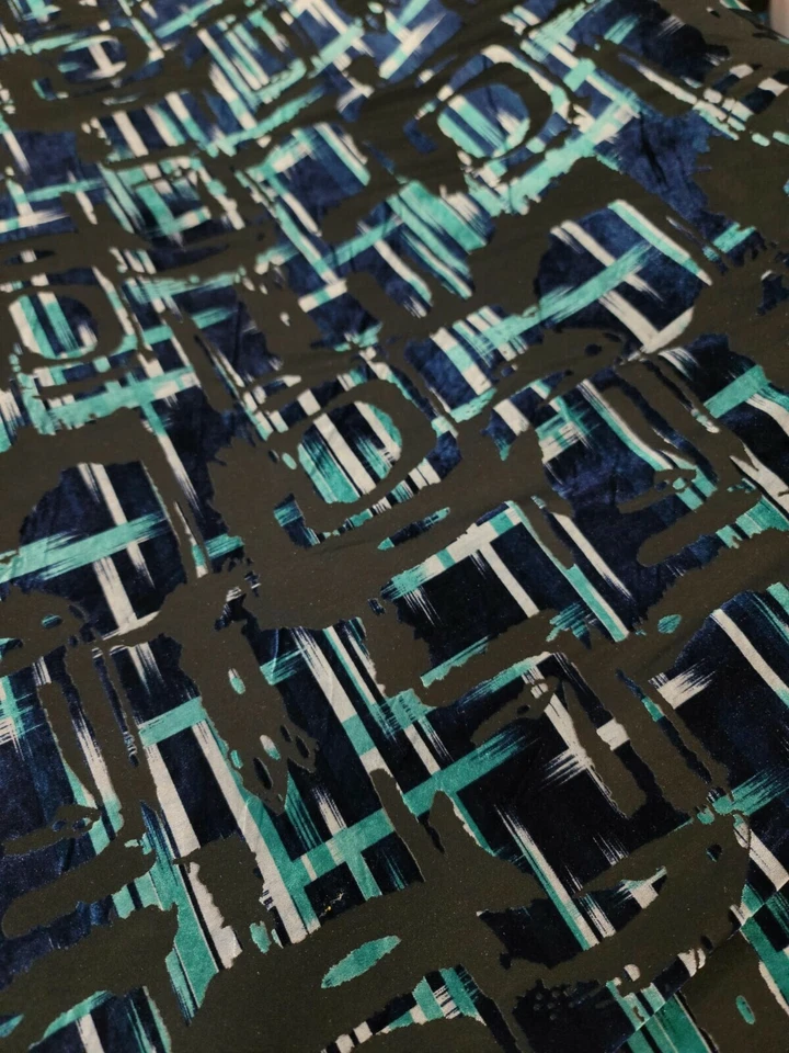 Stretch Teal Velvet Geometric Fabric By The Yard For Dress Free Shipping! - Image 4 of 4