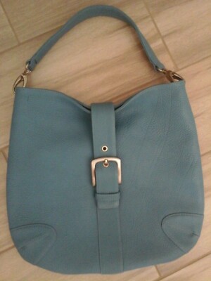 Ocean Blue Genuine Pebble Leather Shoulder Hobo Handbag       Size 11x12x1