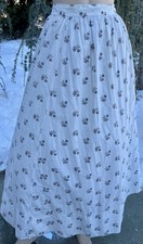 ANTIQUE EDWARDIAN WHITE COTTON SKIRT W/ BLACK FLORAL PRINT