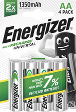 Energizer Recharge Universal - Rechargeable AA Batteries (4 Pack) - 1350 Mah Nim 10.42 per battery