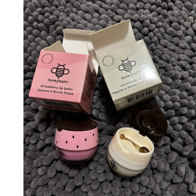 Honeybalm Strawberry & Coconut Lip Balm Set, Beeswax & Propolis, 0.25 oz