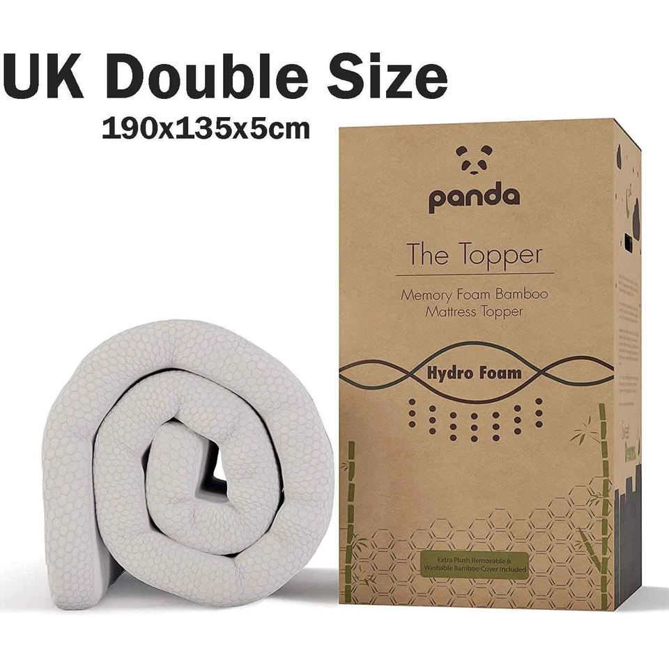 Panda Hydro Memory Foam Bamboo Mattress Topper Double Size Bed Boxed